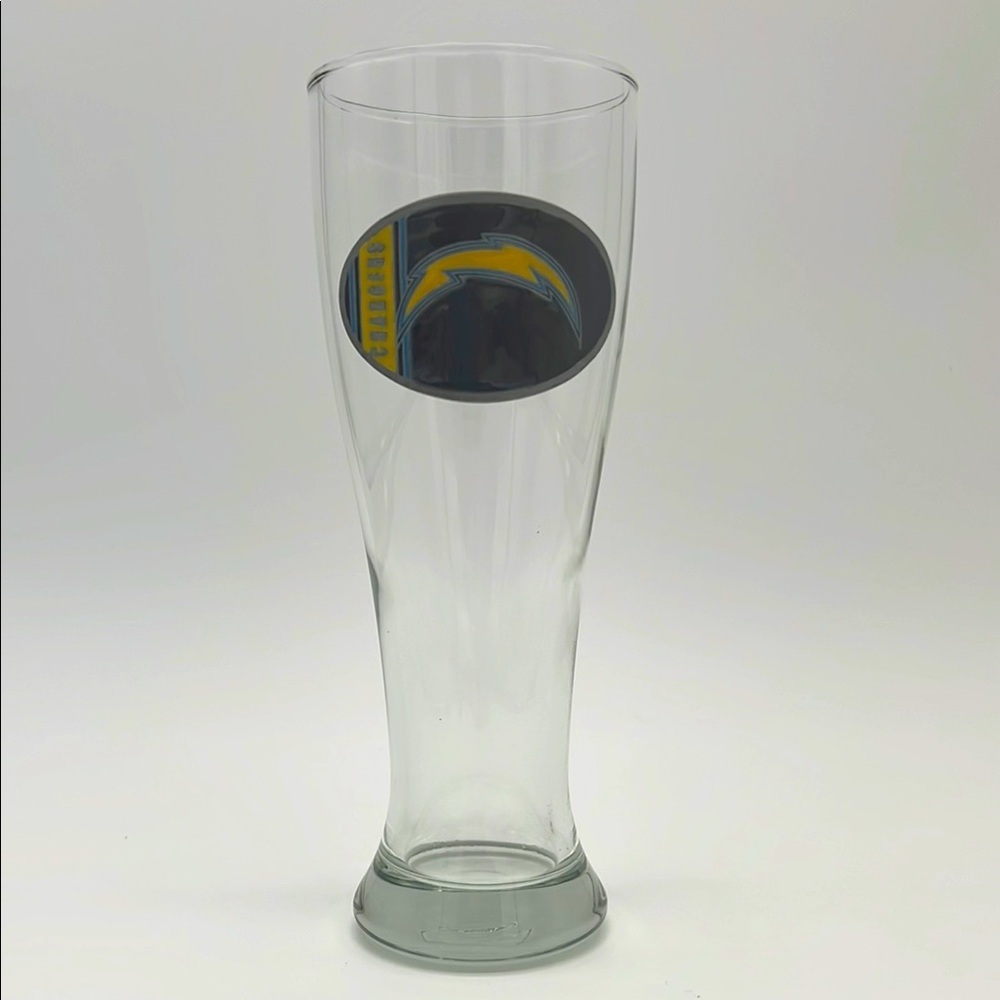 San Diego Chargers Pilsner Glass with Pewter Lightning Bolt Logo Design